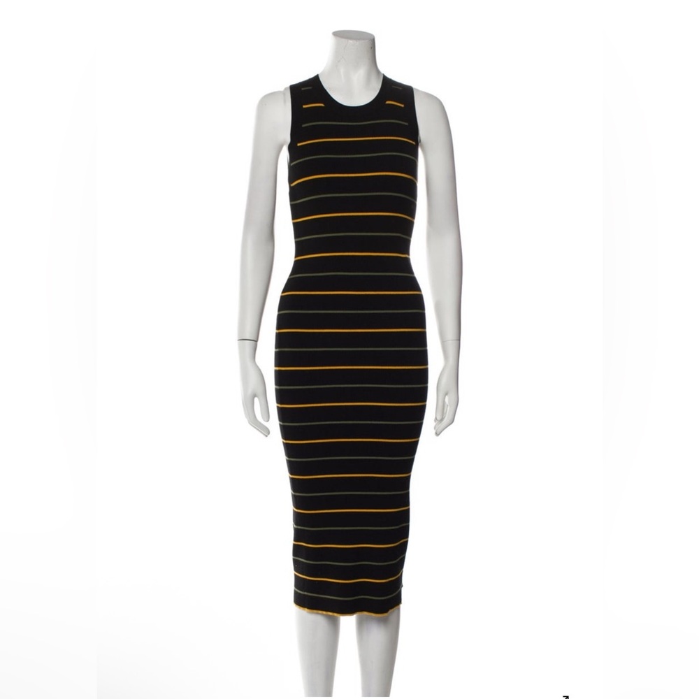A.L.C. Black and Yellow Striped minimalist Midi Dress